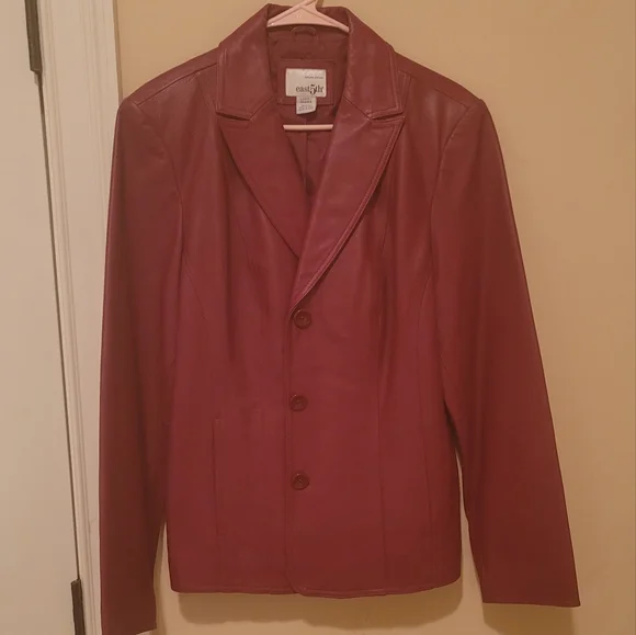 East 5th Dark Red Maroon Genuine Leather Blazer Jacket Coat Size L - Picture 1 of 8